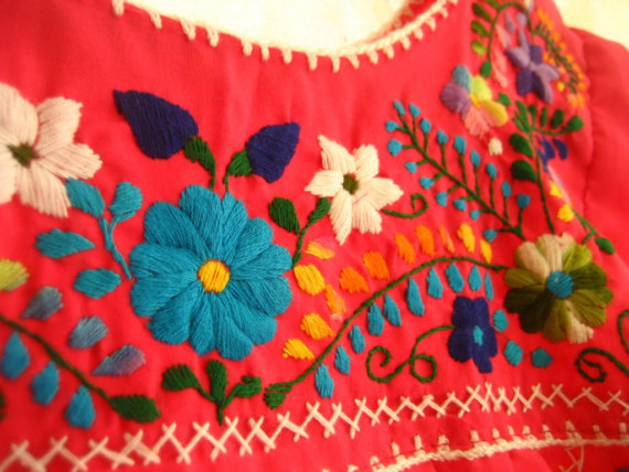 Puebla Dress, Handmade Embroidered Dress, Mexican